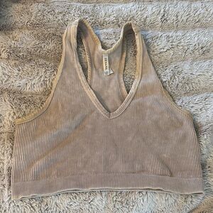 Zenana Outfitters Beige Ribbed Tank Top